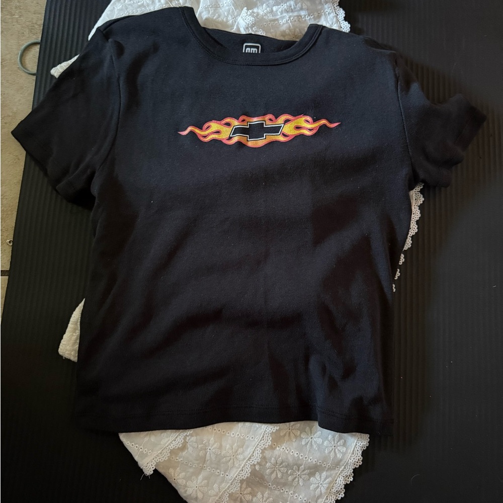MAD Engine Black Crop Top with Flame Design